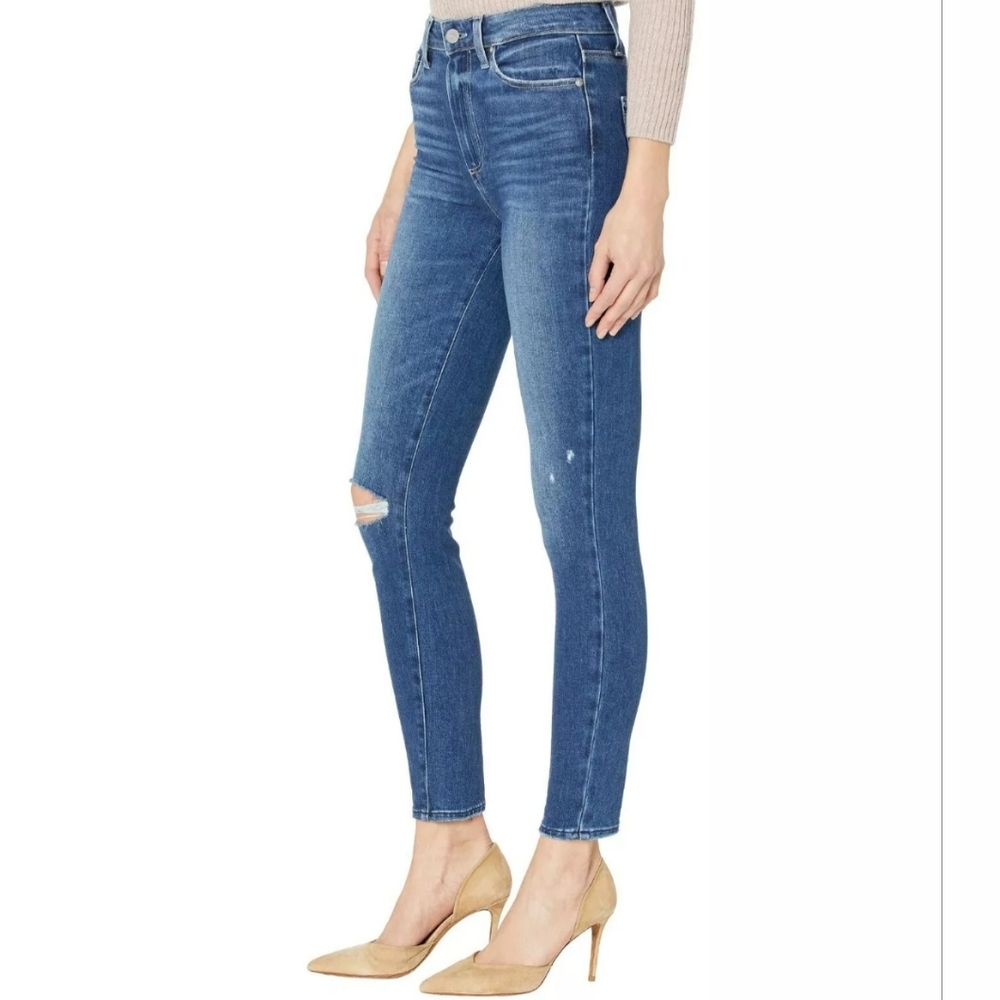 PAIGE Margot Ankle High Rise Lookout Destructed Skinney Jeans, Size 25